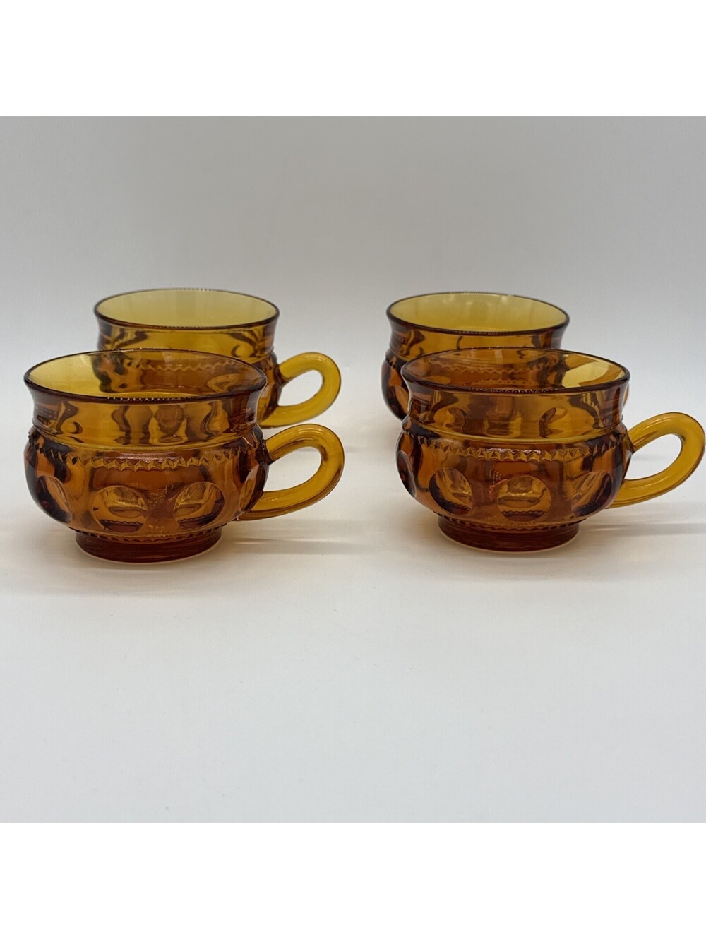 Vintage Amber Pressed Glass Punch Cups King's Crown Thumbprint Pattern Set of 4